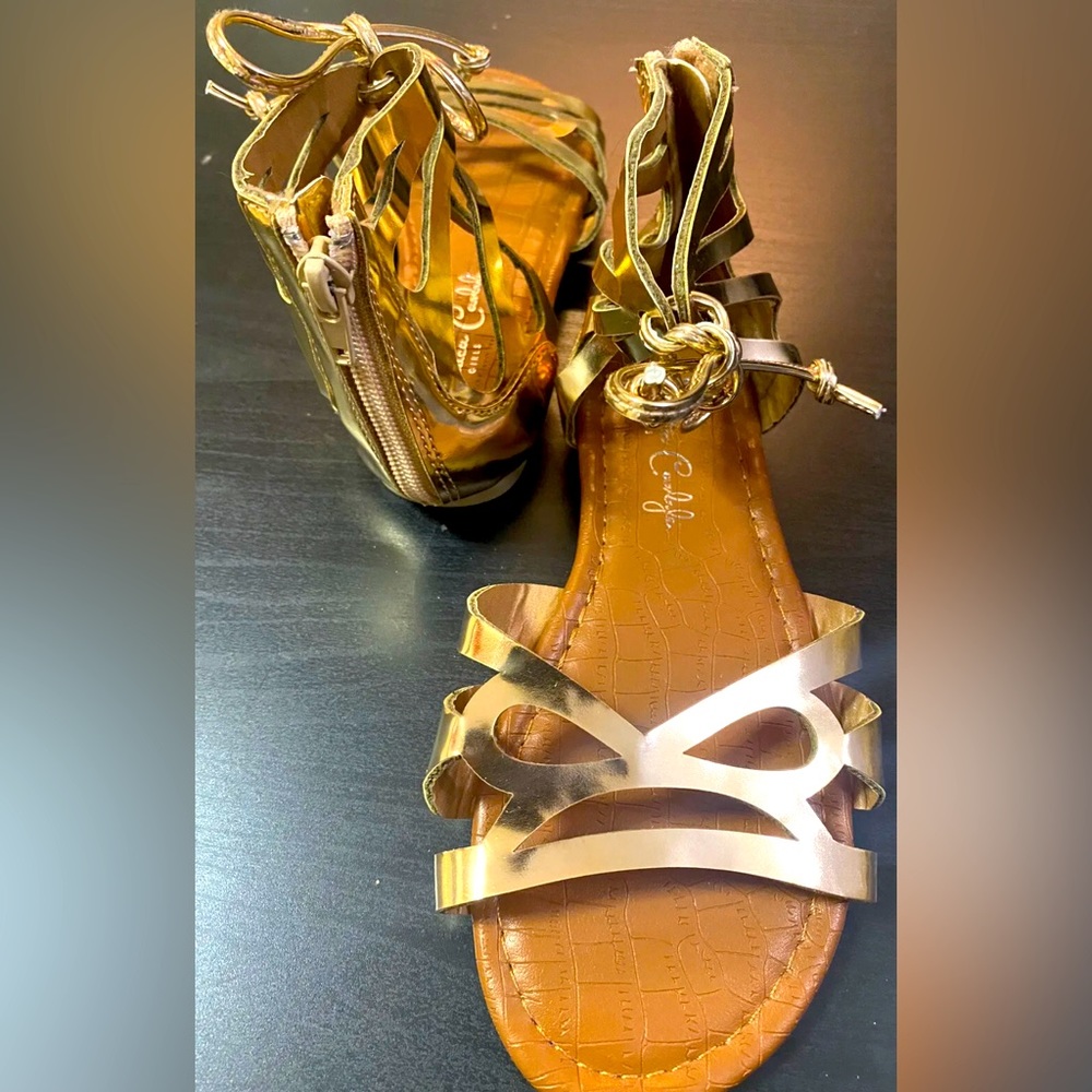 Jessica Carlyle Girls Gold Tie Zip Gladiator Sandals, Size 1